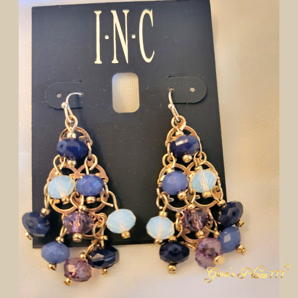 Brand New I.N.C. Gold-Tone Chunky 4 Rows Mixed Blue Beads Stretch Bracelet - Picture 5 of 6